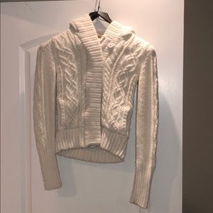 Sweater jacket with fur hood